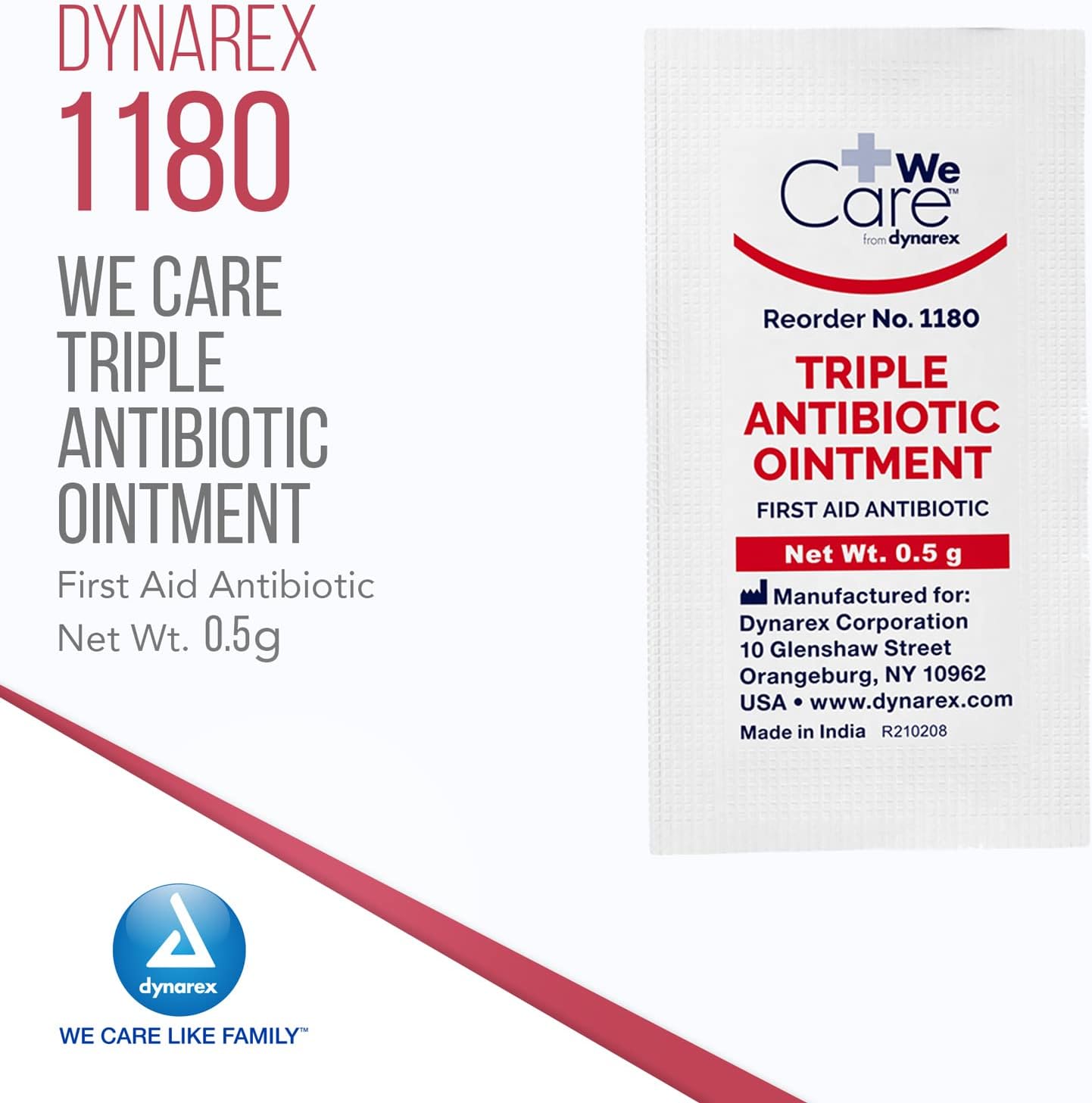 Dynarex Triple Antibiotic Ointment, Used for Minor Wounds Such as Cuts, Scrapes, and Burns, Single-Use First Aid Ointment 0.5g Foil Packets, 1 Box of 144 Triple Antibiotic Packets