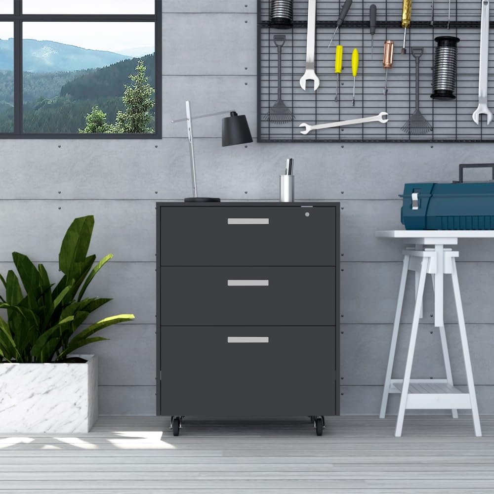 Mobile Storage Cabinet with Three Drawers and Lock - 35