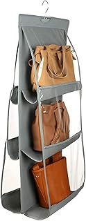 Kuber Industries Dust Proof Hanging Handbag Purse Clutch Organizer with 6 Large Compartments & Hanger (Grey) (HS39KUBMART023555)