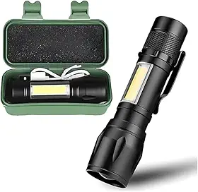 Lanterna Tática LED Portátil Recarregável USB com Estojo Protetor para Camping Auto e Emergências Premium