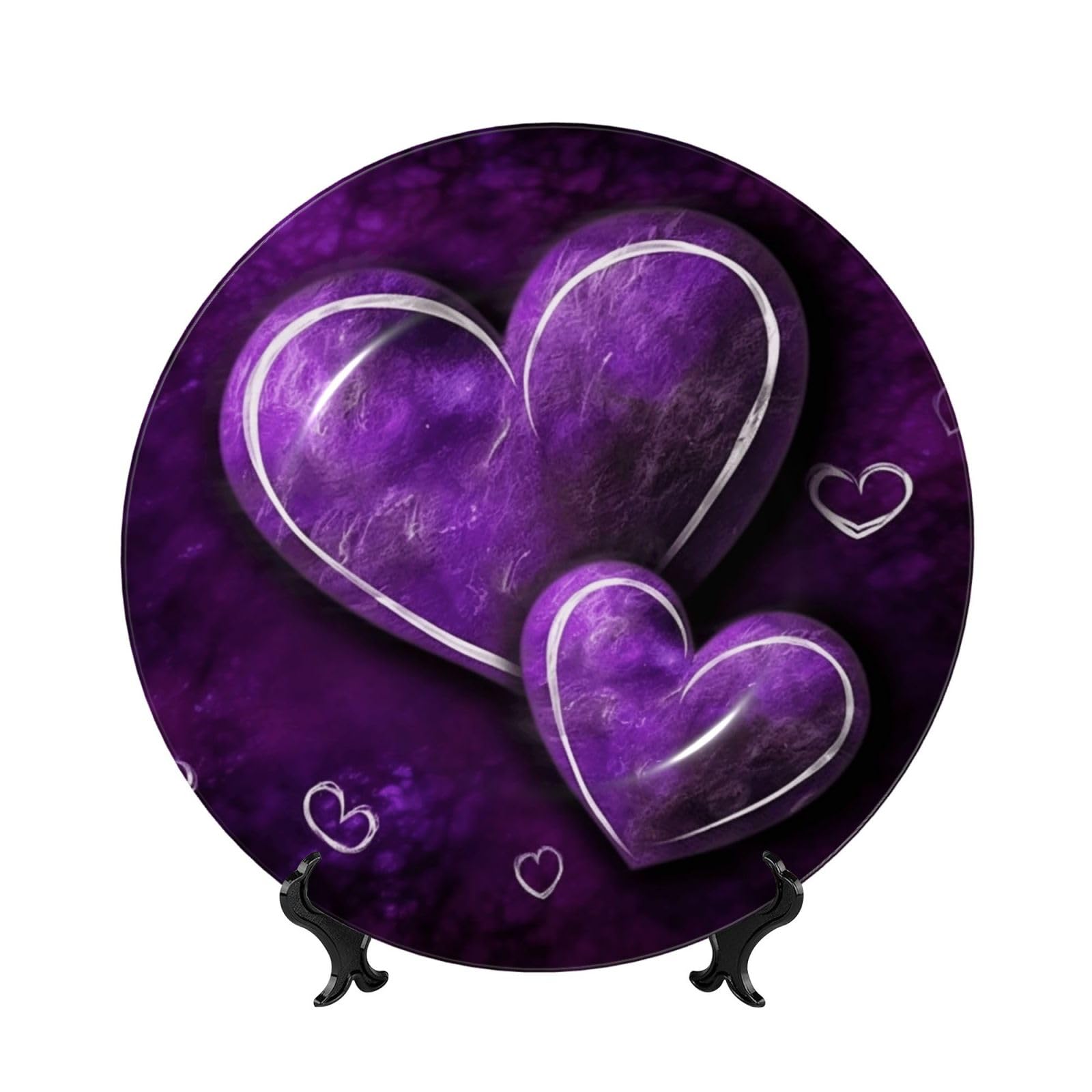 Assiette décorative en porcelaine anglaise, cadeau idéal avec motif cœurs violets