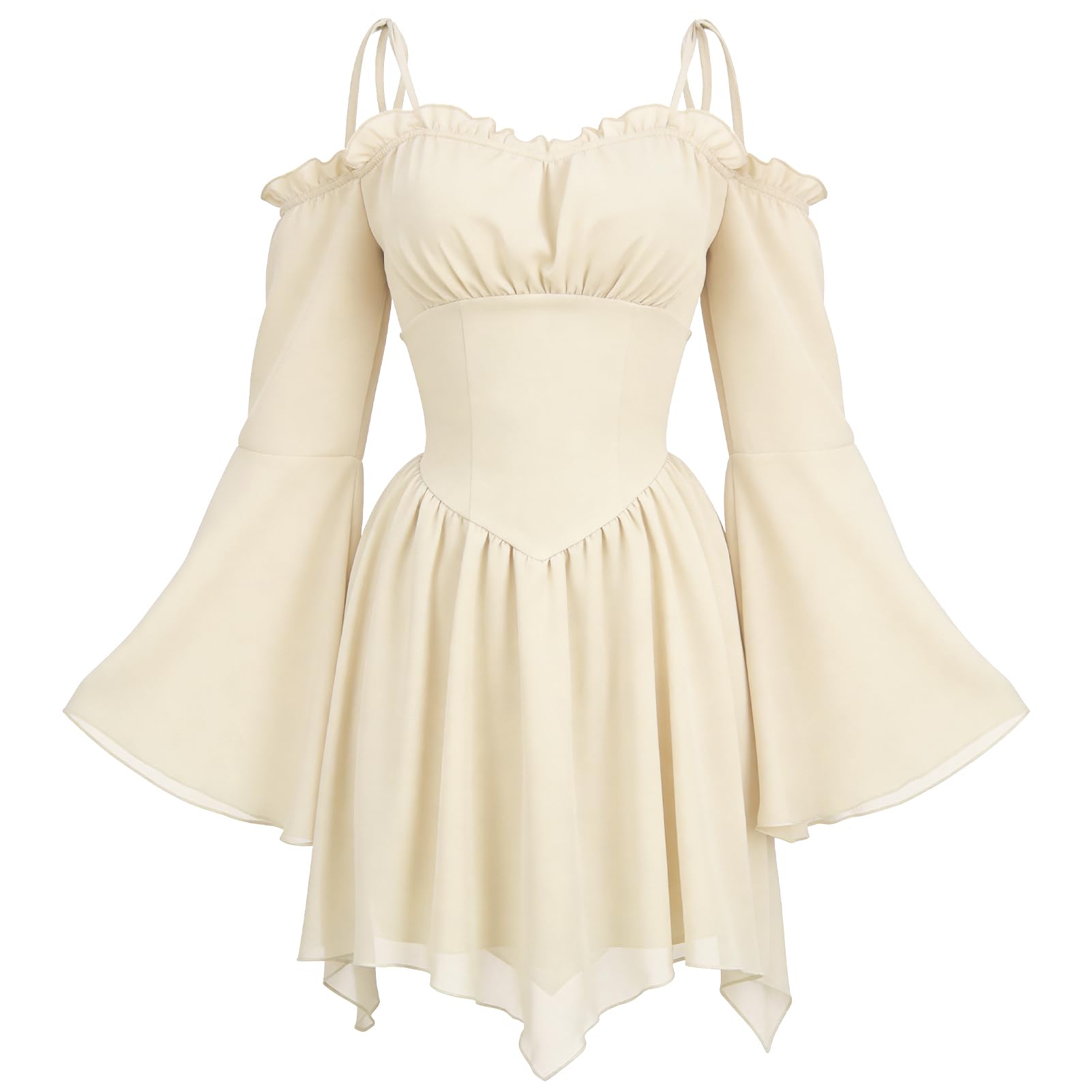 Robe médiévale pour femme - Pour Halloween - Gothique - Renaissance S-2XL | Vêtement steampunk vampire épaules dénudées/bretelles spaghetti manches longues vêtements vintage