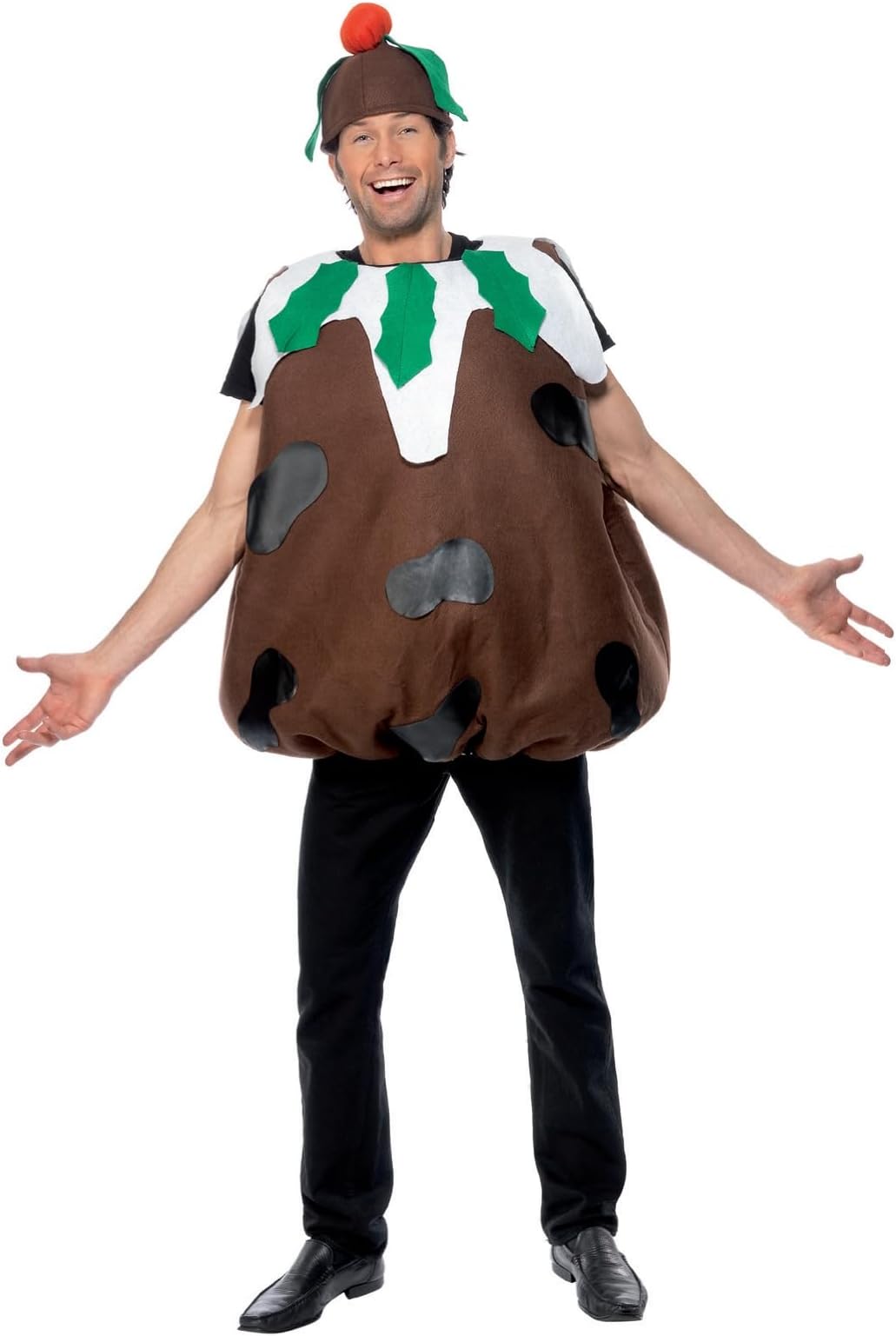 Smiffys Christmas Pudding Costume for Adults, Funny Brown Festive Fancy Dress Outfit with Tabard and Hat, Office Christmas Parties, Holiday Events, Festive Dinners & Seasonal Celebrations, One Size