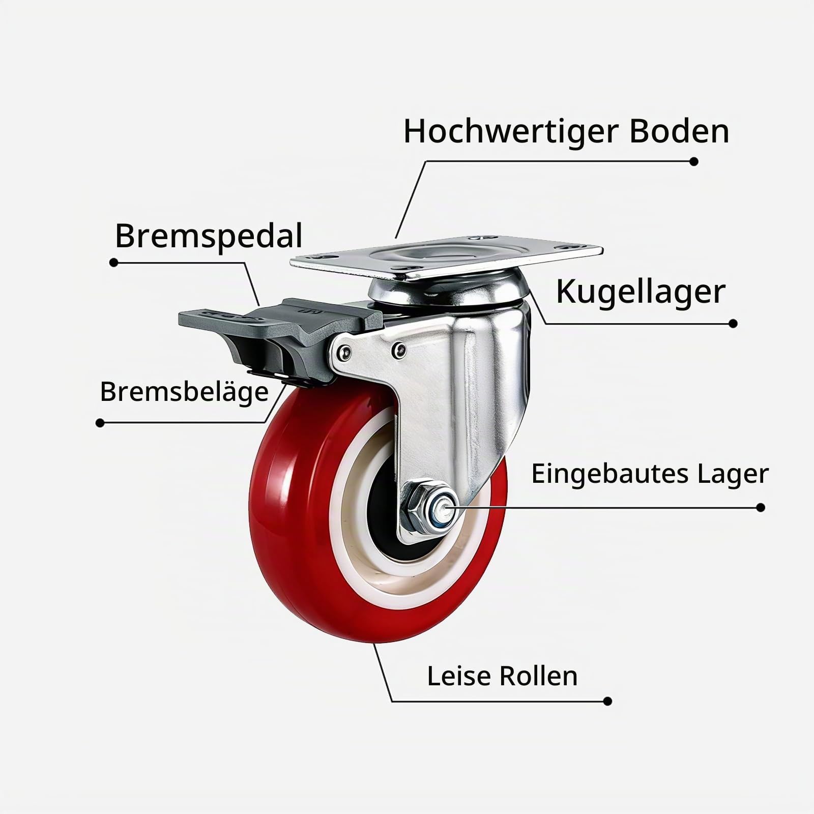 4 Stück Schwerlastrollen Mit Bremse 100mm 4 Zoll Bis 600 kg
