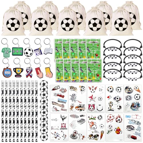 70 Stück Fußball Mitgebsel Kindergeburtstag Junge Fussball deko Geburtstag Kinder Party Mitgebsel mit Fußball Flipperspiel Jutebeutel Armband Schlüsselanhänger Radiergummis Bleistifte (Schwarz)