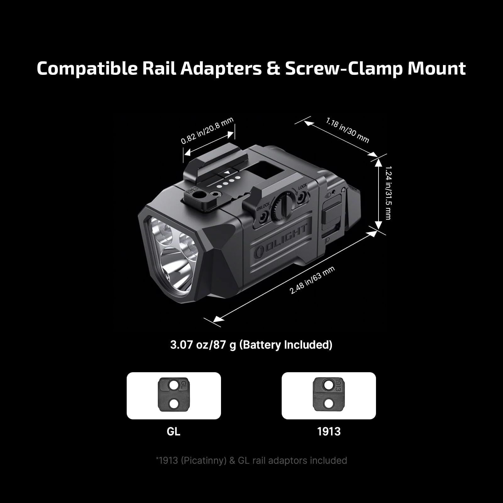 OLIGHT PL X Tactical Flashlight Rechargeable USB-C Dual Beams Strobe Combo 22,500 Candelas Spotlight and 1,200 Lumens Floodlight Adjustable & Reversible Lugs, for 1913 / GL Rail Mount (Matte Black) - 4