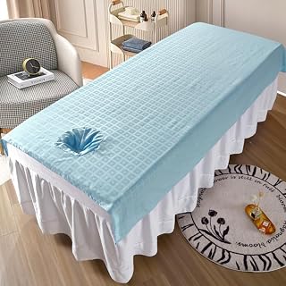 Blue(h),195 * 75cm, Massage Bed Sheet with Face Hole Soft Massage Spa Bed Cover Reusable Massage Linens Dustproof Massage Tables Rest Cover for Spa Beauty Salon Hotel Machine Washable