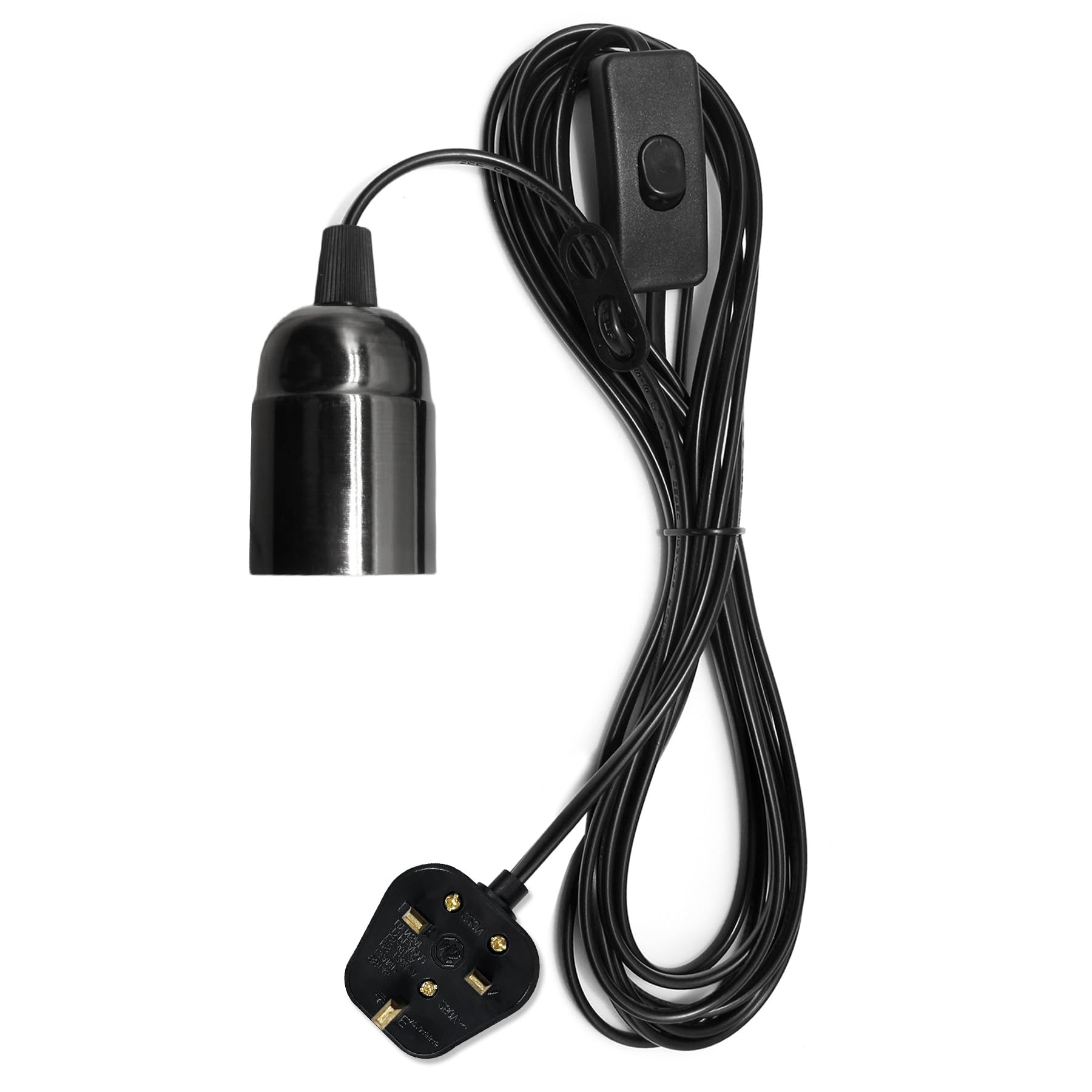 LQUNFYL Plug in Pendant Light, 450CM Lamp Cable with On/Off Switch, E27 Lamp Holder, Plug in Hanging Light, Suspended Ceiling Lighting Fitting for Living Room, DIY Lighting Accessories, Black