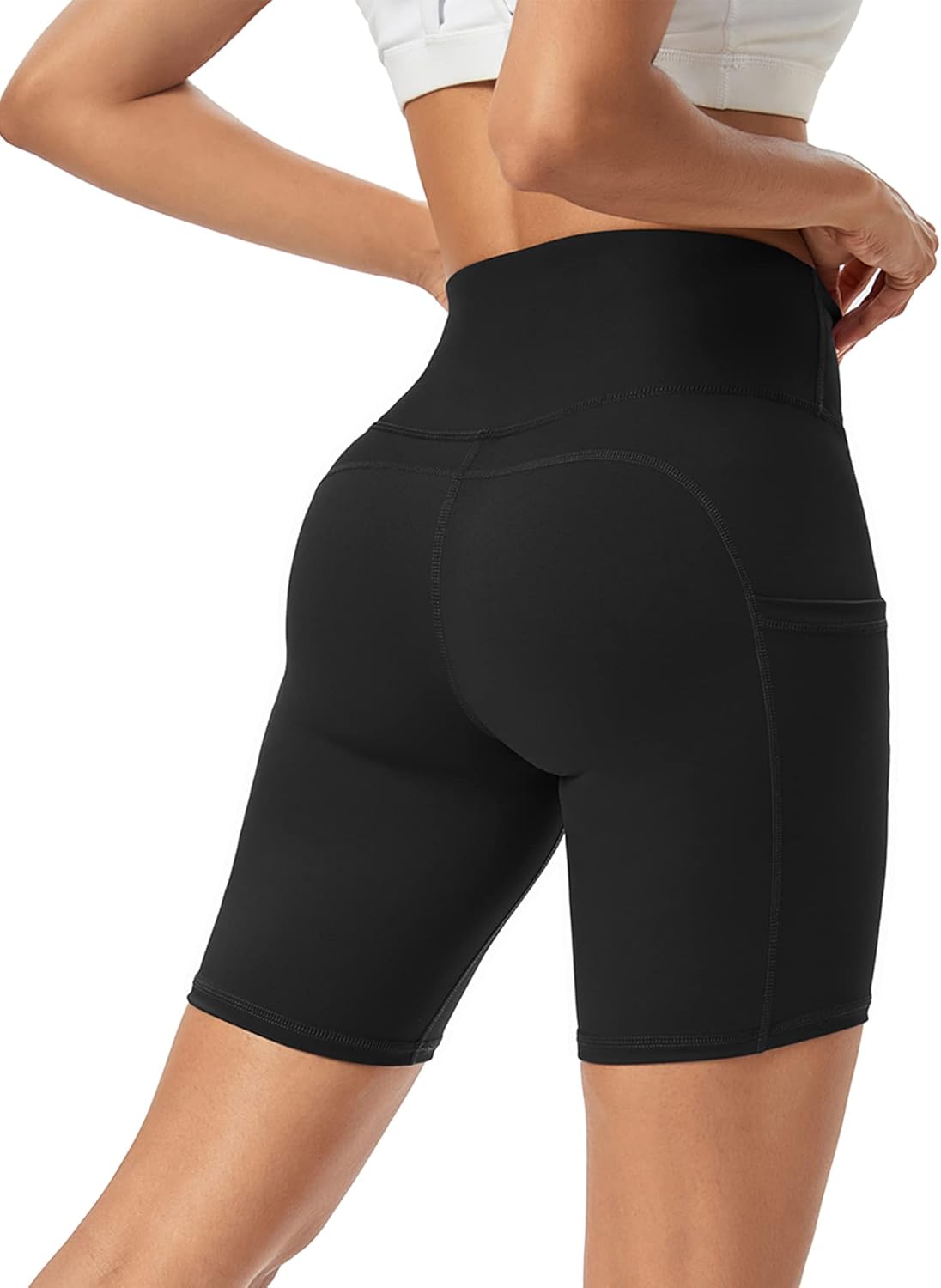 Promover Women’s Sports Biker Yoga Shorts Running Pants High Waisted Leggings with Pockets Tummy Control 4 Way Stretch Yoga Leggings Compression Shorts Non See Through Workout Cycling Summer Hot Pants