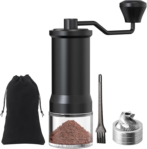 Molinillo de café manual, molinillo de café de mano con núcleo cónico de rebabas de acero inoxidable, ajustable para molienda finagruesa para el
