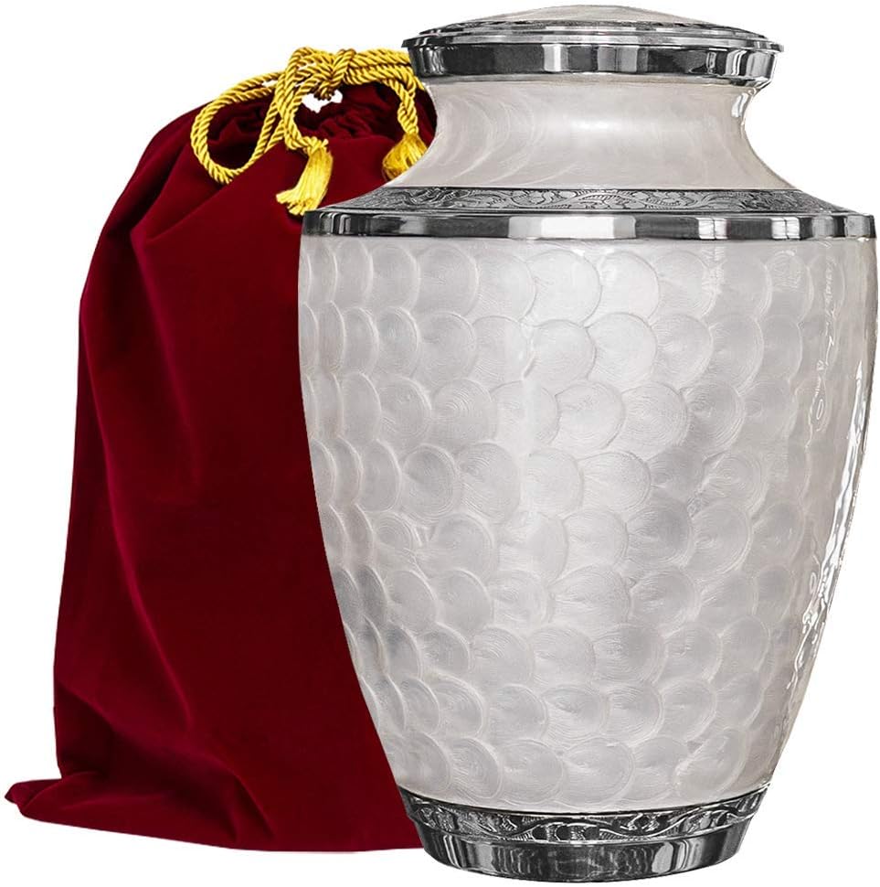 Trupoint Memorials Cremation Urns for Adult - Holds 0.75 Lbs. Per Mini Urn, 2.75" x 1.75" Mini Cremation Urns, Keepsake Burial Urns with Case & Bags - White and Silver.