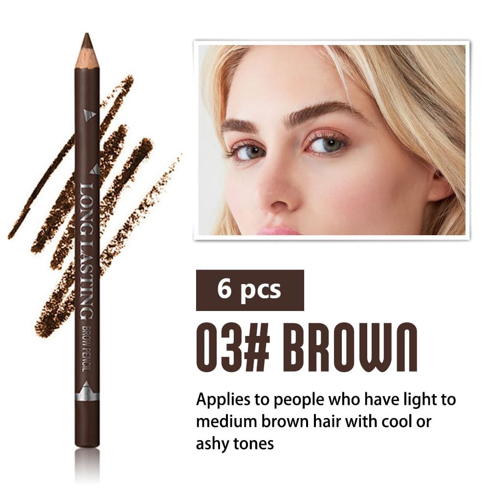 Augenbrauenstift-Set mit Spitzer, 6-teiliges Set mit Spitzer – Augenbrauenstifte aus Holz, perfekt für Augenbrauen und Eyeliner, wasserdicht und schweißfest für Anfänger-Make-up (schwarz + 3 x