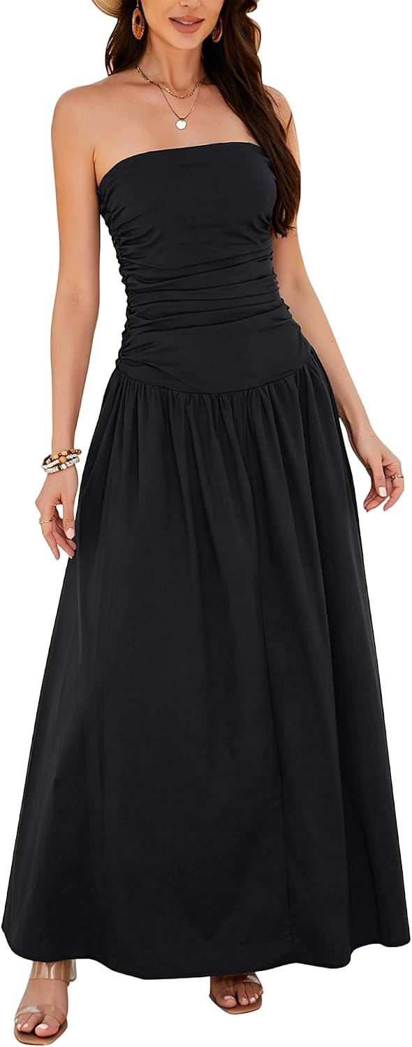 Yulaviniee Women's Strapless Tube Top Corset Maxi Dress for Wedding Guest, Elegant Party Dress