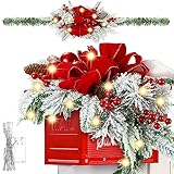 Giegxin 71 Inch Christmas Mailbox Swag with Light Wintry Berries Christmas Mail Box Swag Garland Artificial Pine Rattan, Pine Cone and Red Berries Indoor Party Decoration Gifts