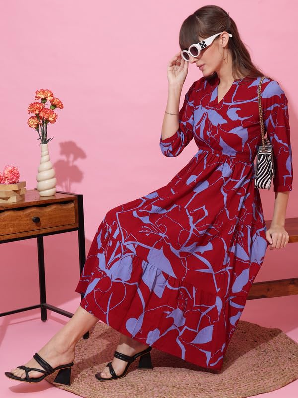 Image of Sheetal Associates Women's Casual 3 /4 Sleeve Crepe Fit and Flare Dress| Comfortable Relaxed Fit Summer Party Dress