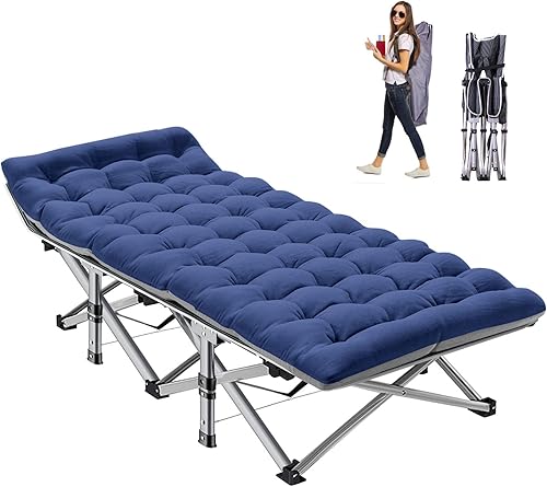NAIZEA Catres plegables de camping para adultos, catre resistente con colchón, catre de dormir portátil, cama plegable al aire libre con bolsa de