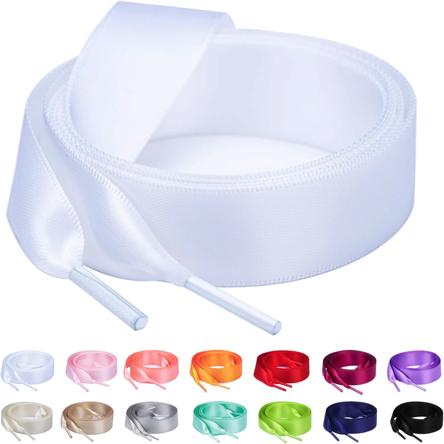 3/4" Wide Satin Ribbon Shoelaces Flat Colorful Shoe Laces for Women