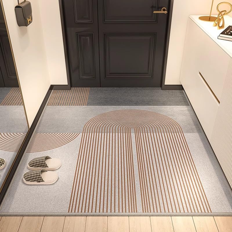 QJDTZMD Alfombra Sala 140 x 160 cm Alfombra Interior Antideslizante Lavable en Lavadora Pelo bajo para Dormitorio Kitchen Comedor Corredor Líneas geométricas Modernas en Tonos Naranja y Gris.