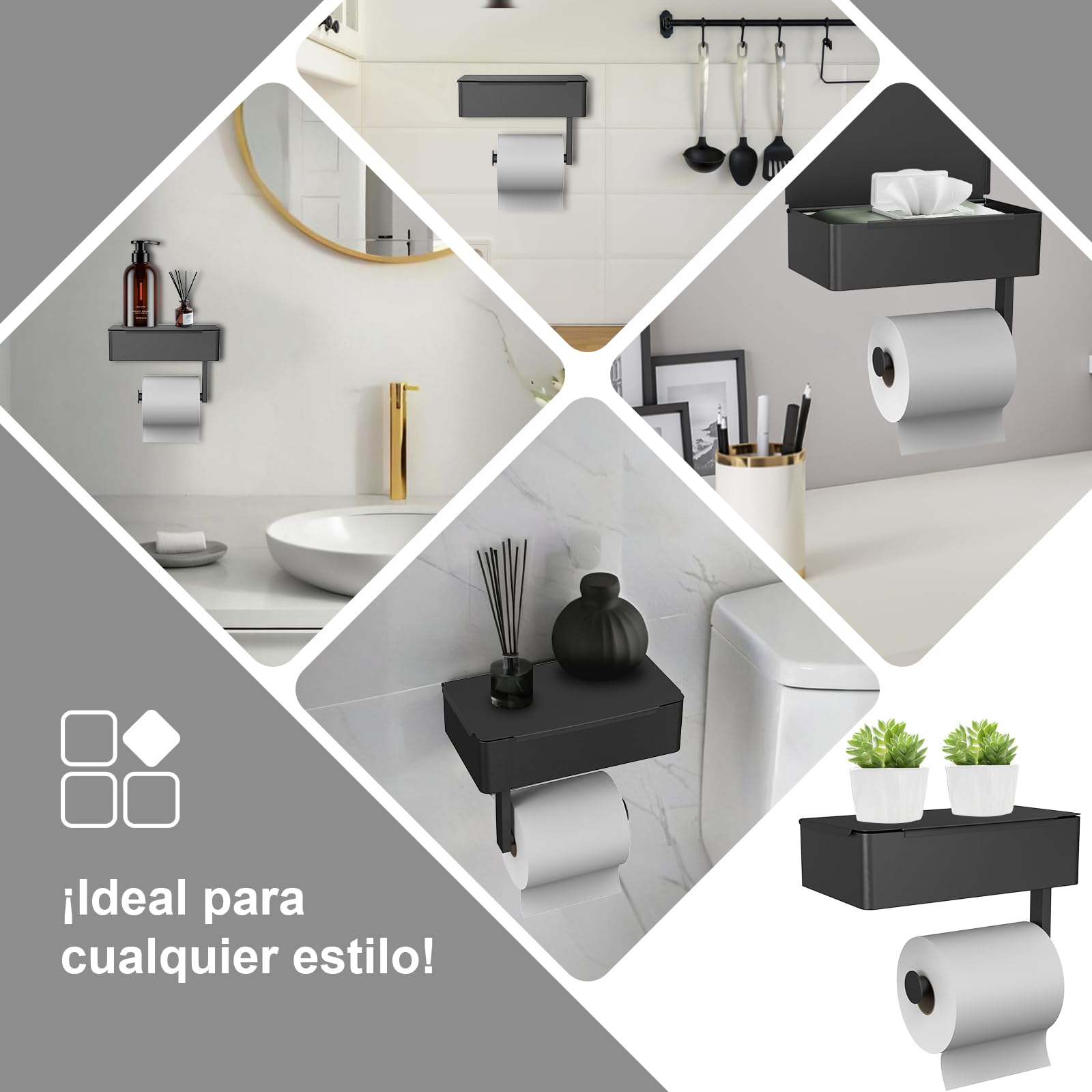 SURFOU Portarrollos Papel Higienico, Porta Rollos de Papel Higienico, Soporte Papel Higienico Adhesivo, con Caja para Toallitas Húmedas, Sin Necesidad de Perforar, Hecho de Acero Inoxidable