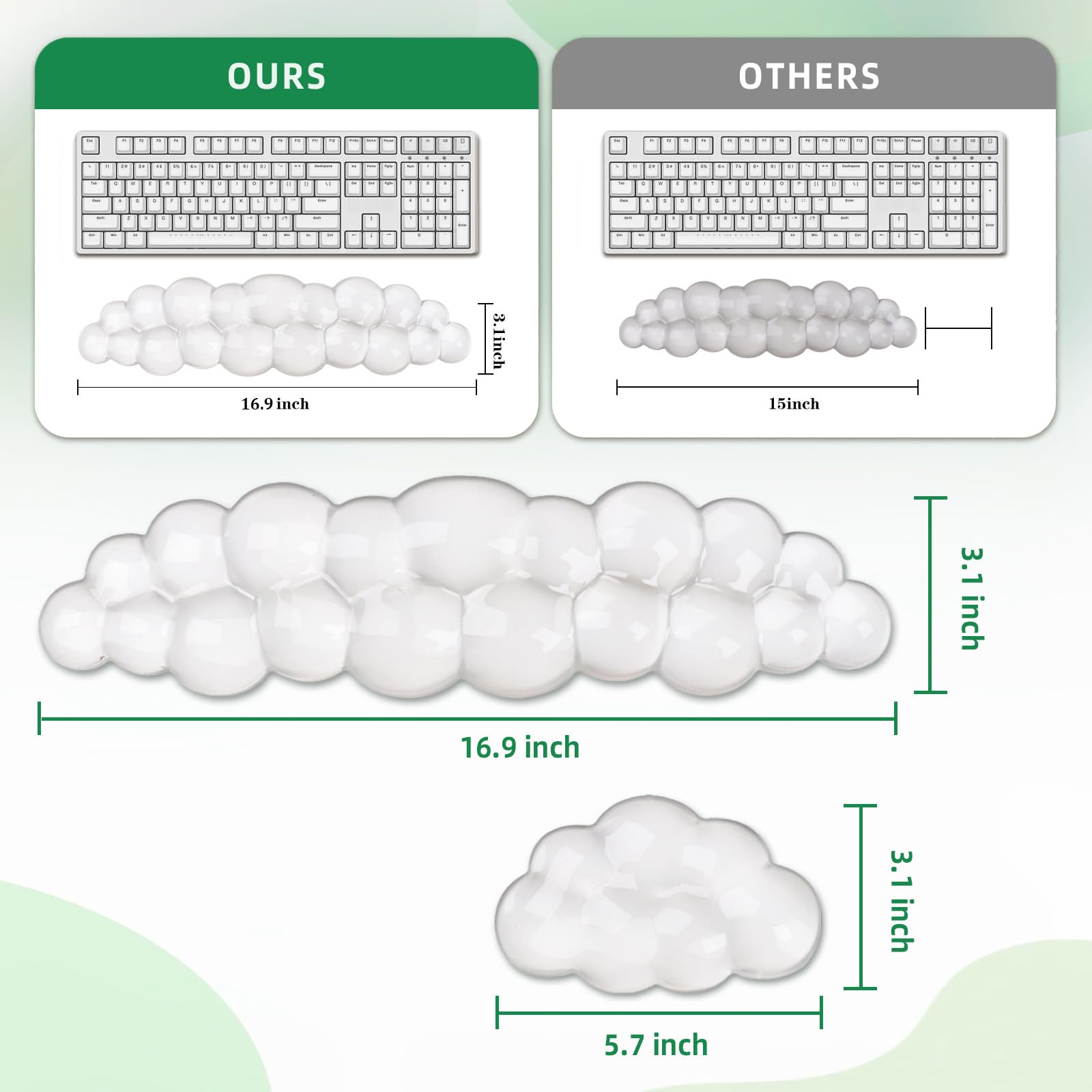 Gel Cloud, set di poggiapolsi per tastiera e mouse, grazioso supporto ergonomico per polso e supporto per braccio, per alleviare il dolore, adatto per ufficio, computer, laptop, gaming (set bianco