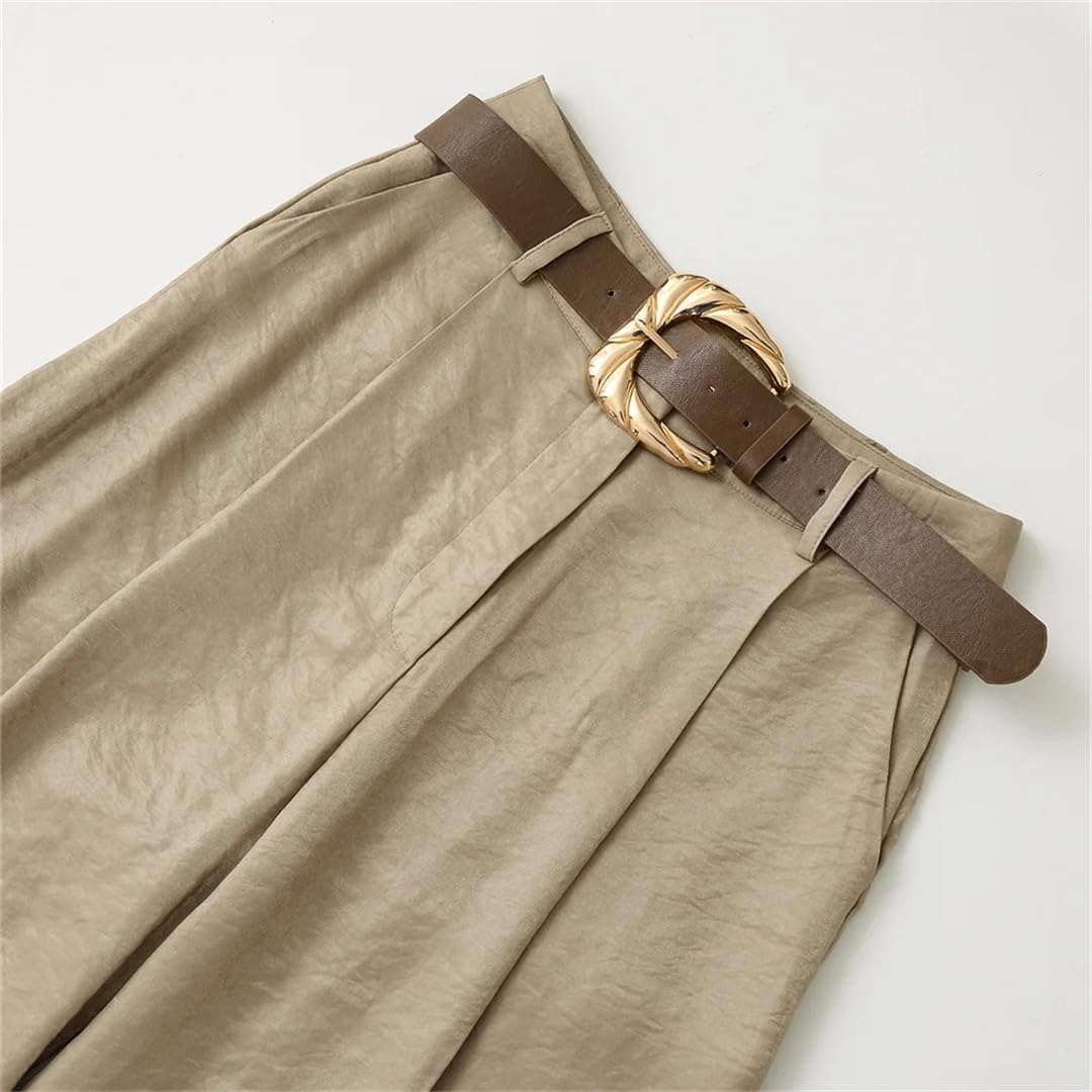 Pantaloni da donna a vita alta plissettati a gamba larga estivi tinta unita vestibilità ampia pantaloni da ufficio