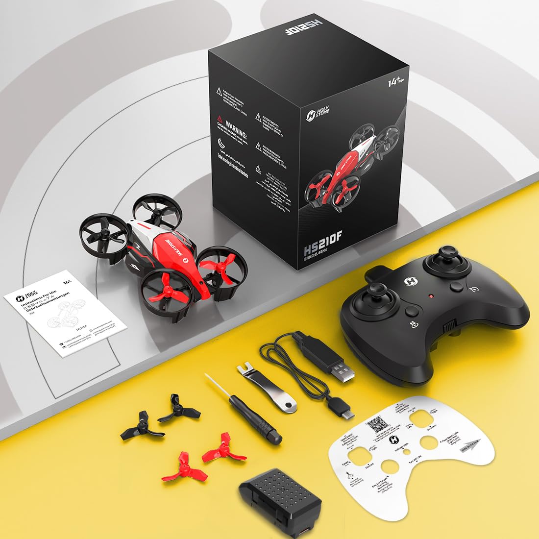Holy Stone HS210F Mini Drone per Bambini, Quadcopter RC 2 in 1 per Interni con Luci LED, Modalità di Atterraggio e volo, 3D Flip, Batteria Sicura Modulare, Giocattolo Regalo per Ragazzi e Ragazze