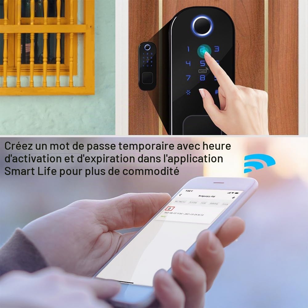 Serrure de porte Wifi Smart Home anti-vol, serrure intelligente à empreintes digitales, serrure de sécurité Bt, télécommande par application, convient pour une épaisseur de porte de 38 à 70