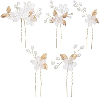 5Pcs Bridal Hair Pins, Peal Flower Hair Pins Gold Wedding Hair Piece Hair Accessories Hair Flowers for Women Girls
