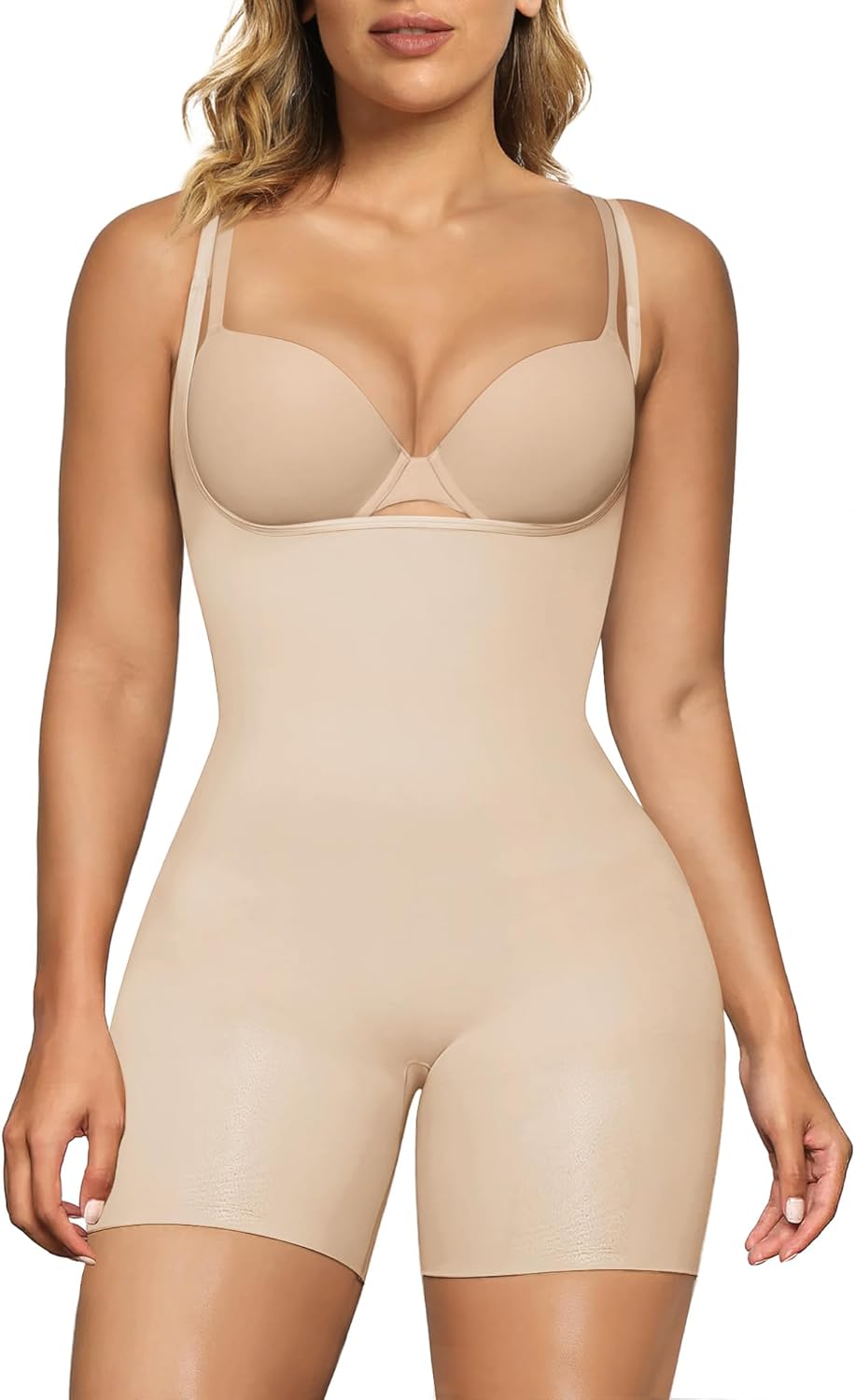 SHAPERX Open Bust Shapewear Tummy Control Bodysuits for Women Seamless Compression High Waisted Body Shaper