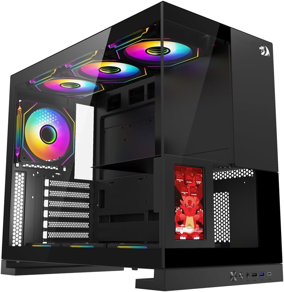 Gabinete Gamer Redragon Eternal Pro Preto Sem Fans com Tela LCD CA-613B