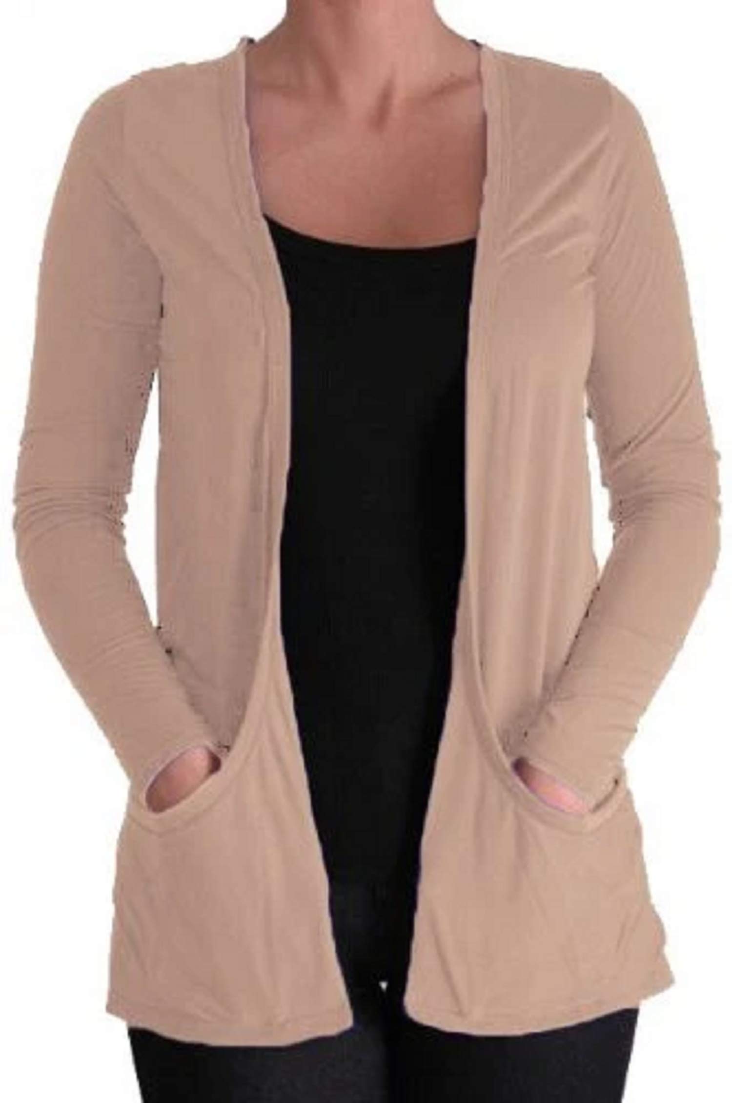 Eye Catch Women's Beige Eyecatchclothing - Atlanta Casual Lightweight Waterfall Shrug Cardigan M/L