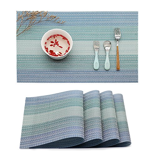 Candumy Blue Placemats Vinyl Table Mats Set Of 4,Pvc Heat Resistant Anti-Skid Washable Non-Slip Insulation,Crossweave Woven Placemats For Kitchen Dining Table #TOP7