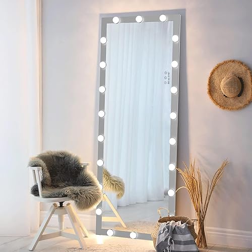 Miniatura 7 de STELSIPLIY Espejo moderno de longitud completa con luz, espejo de cuerpo entero iluminado con LED, espejo de tocador táctil inteligente, brillo,
