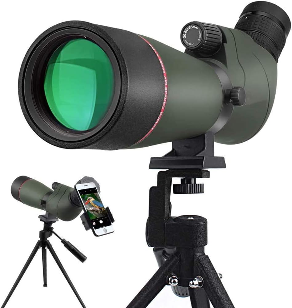 20-60X65mm BAK4 Prism Spotting Scope Waterproof Field Scope with Tripod and Smartphone Holder for Birdwatching Target Shooting Archery Hunting Binoculars