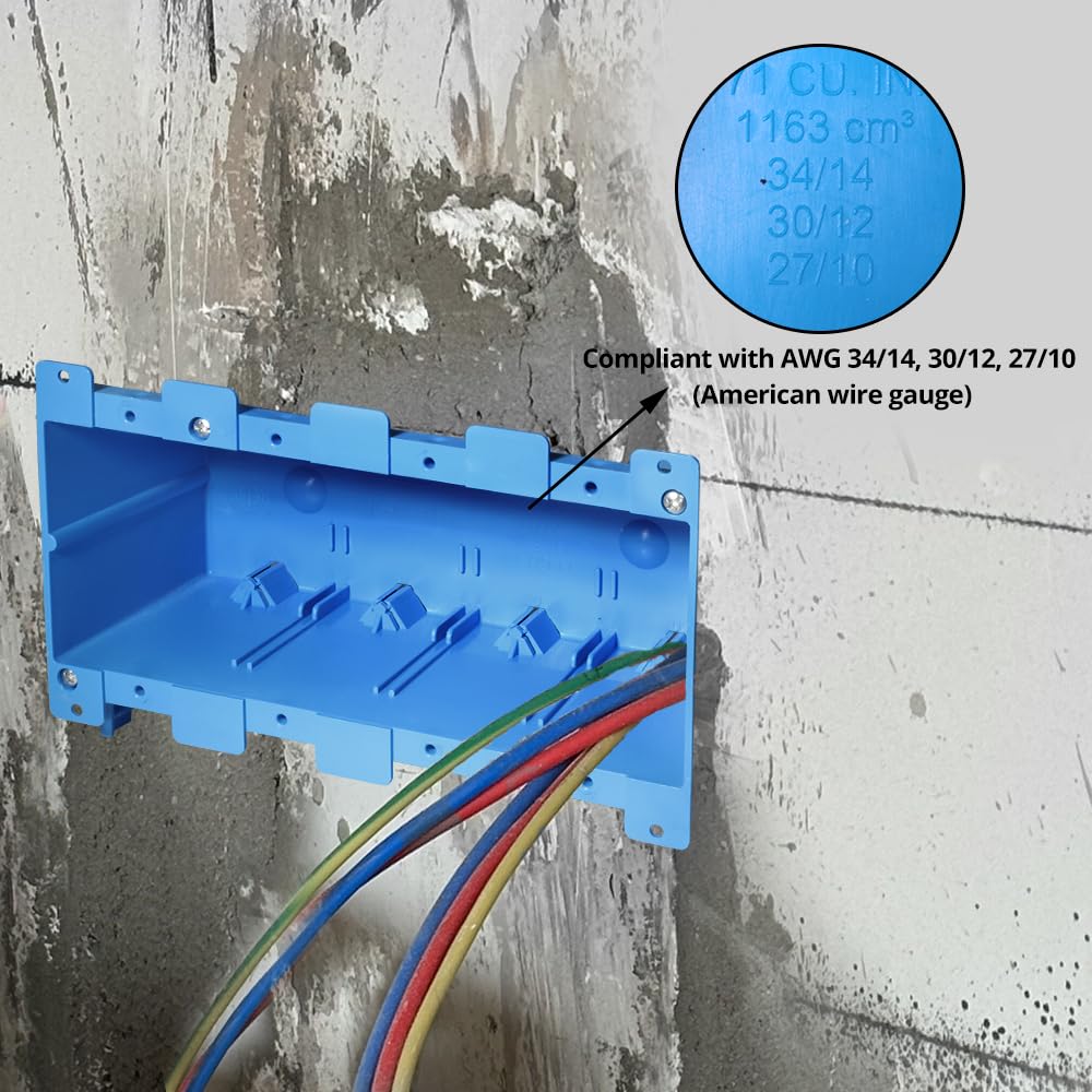 Caja eléctrica de trabajo antiguo de 4 bandas, azul, 71 pulgadas cúbicas, caja de interruptor/tomacorriente, 7-3/4 pulgadas de largo por 5-1/3 pulgadas de ancho por 3-1/2 pulgadas de profundidad, caja