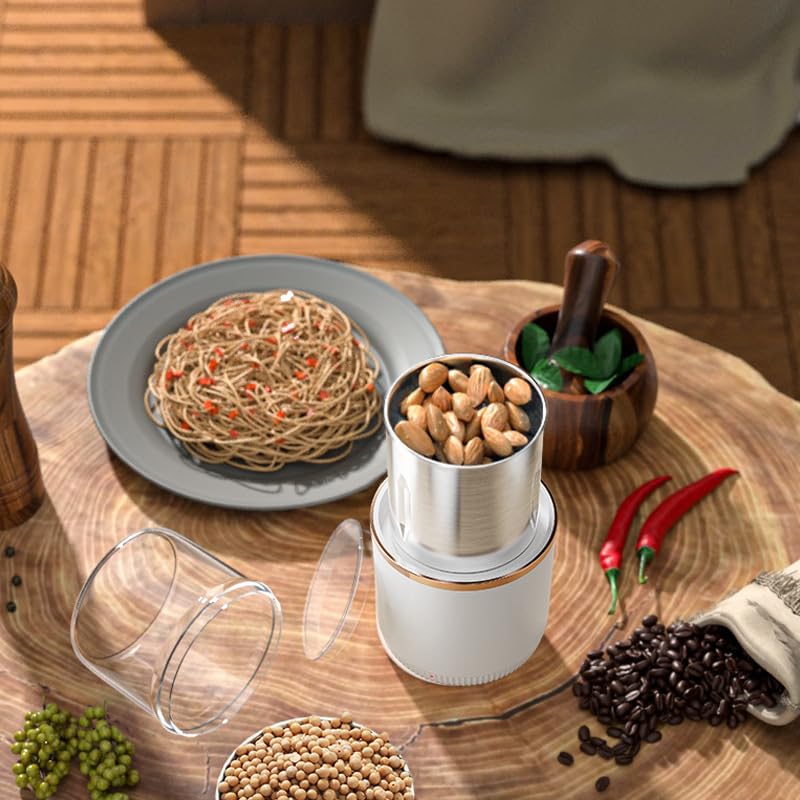 Macinacaffè Elettrico 74 Ml, Macinacaffè in Acciaio Inox 150w 23000 Giri/min, Mini Macinino per caffè, Spezie, Semi E Noci con Pulsante A Pressione, Bicchiere Rimovibile E Basso Rumore