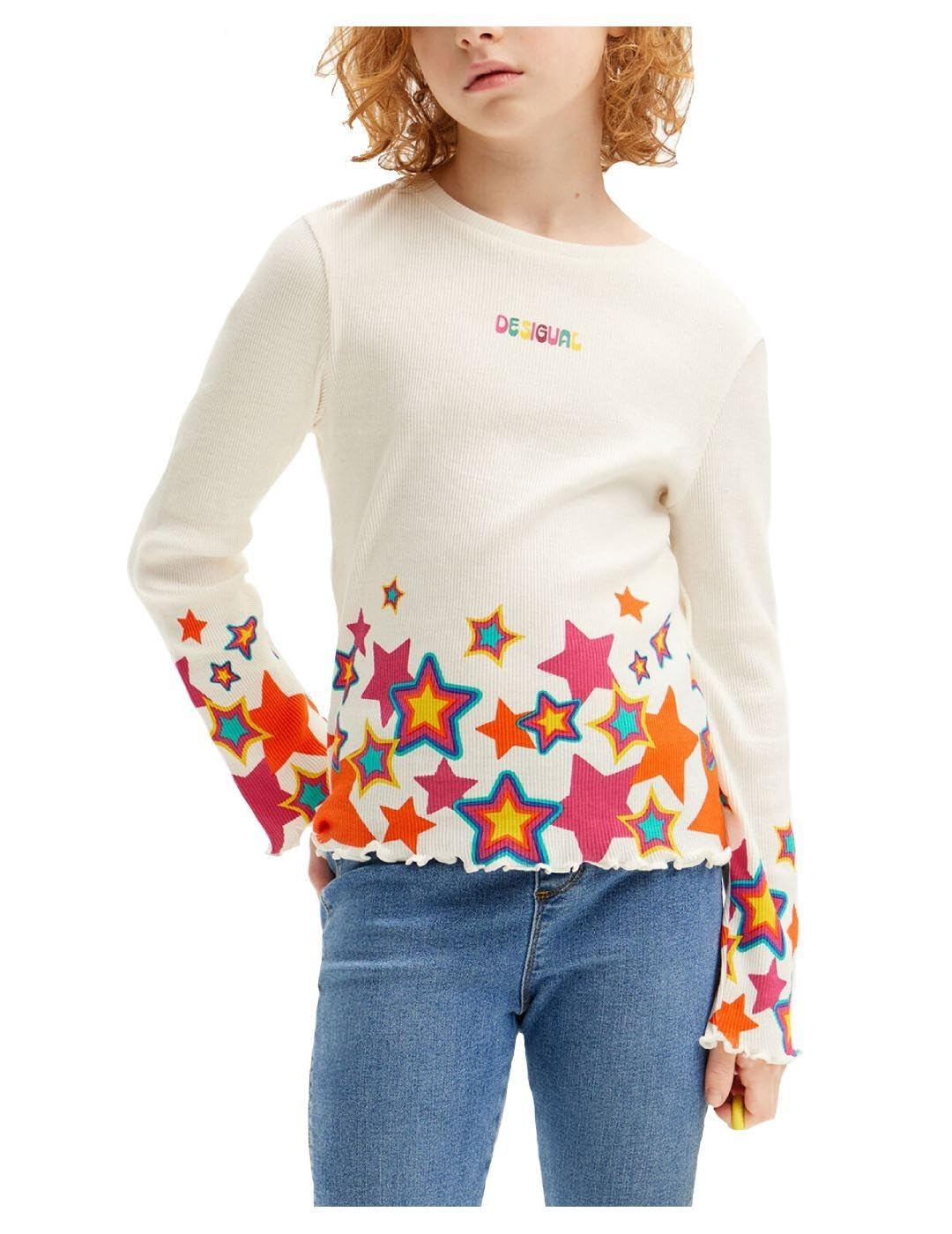 Desigual Girl's Girl Knit T-Shirt Long Sleeve T-Shirt, White
