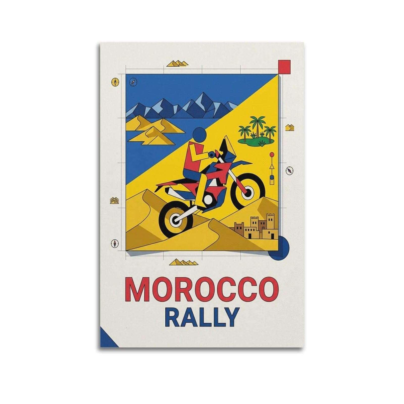 OKAHYS Retro Travel & Sport Poster Morocco Motorcycle Rally Modern Decorative Canvas Prints - Ideal Wall Art for Family, Man Cave, Game Room, Boys & Girls Bedroom 20x30inch(50x75cm)