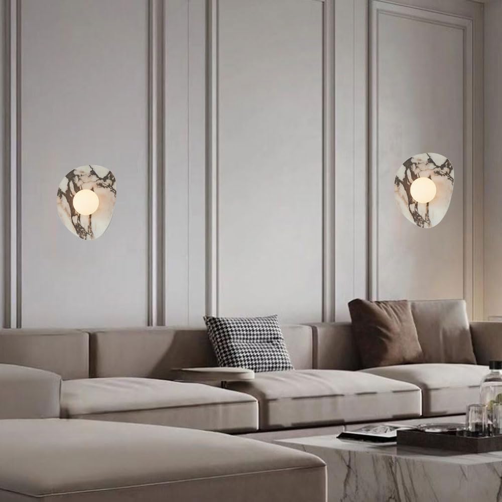 Applique da Parete con Paralume sferico in Vetro, Lampada da Parete in Stile Medievale Moderno, Lampada da Parete in Marmo Naturale con Sorgente Luminosa G9, Lampada Decorativa per Soggiorno,