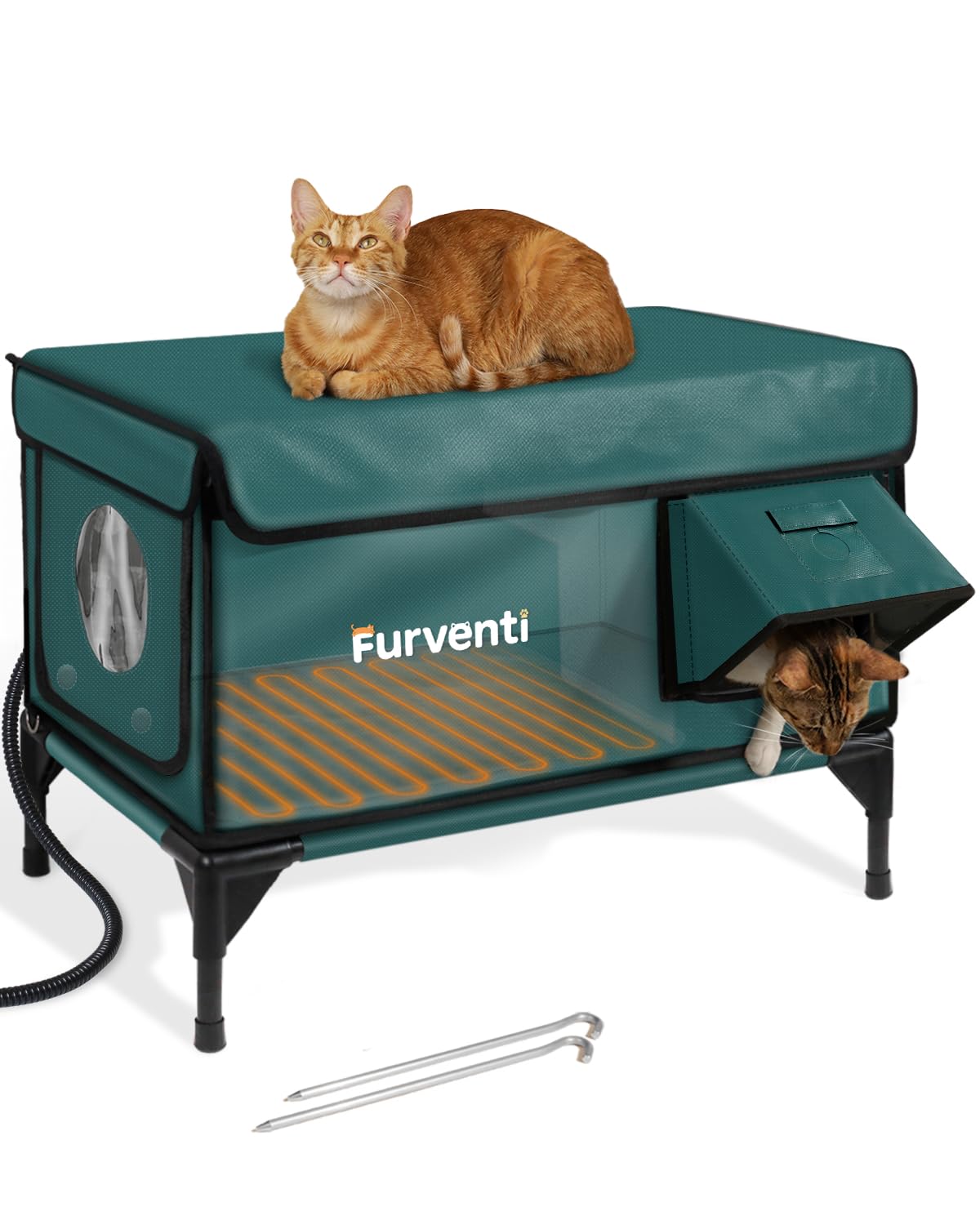 Photo 1 of Outdoor Heated Cat House in Winter,Extremely Insulated & Weatherproof,Elevated Feral Cat Shelter with Waterproof Eaves & Escape Door for Outside Stray Barn Cat (Dark Green, XL)