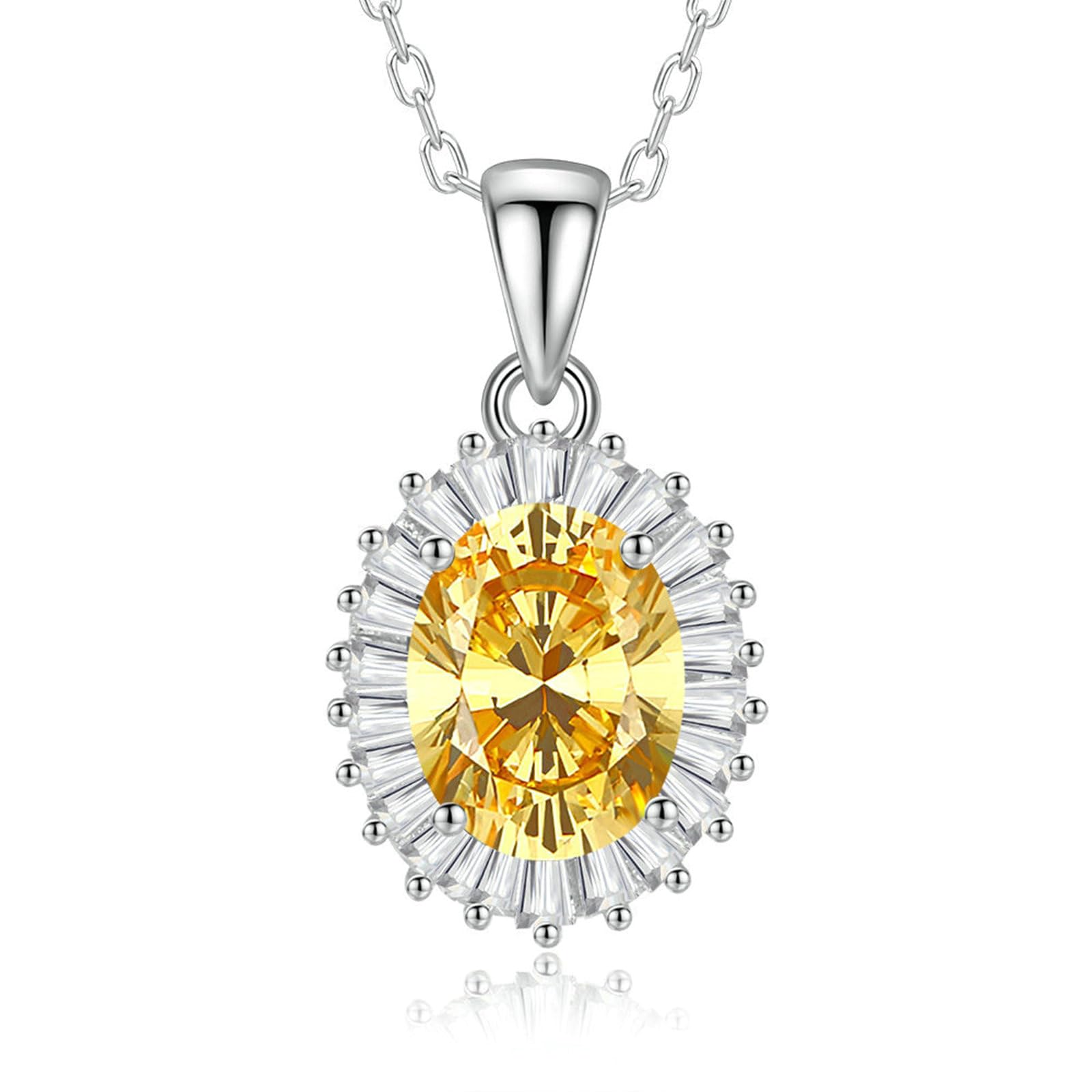 Collar de topacio de oro blanco 750 para mujer, colgante de flor con topacio ovalado, esmeralda, citrino de 2,5 quilates y moissanita, collar de boda para mujer, 45 cm, sin níquel