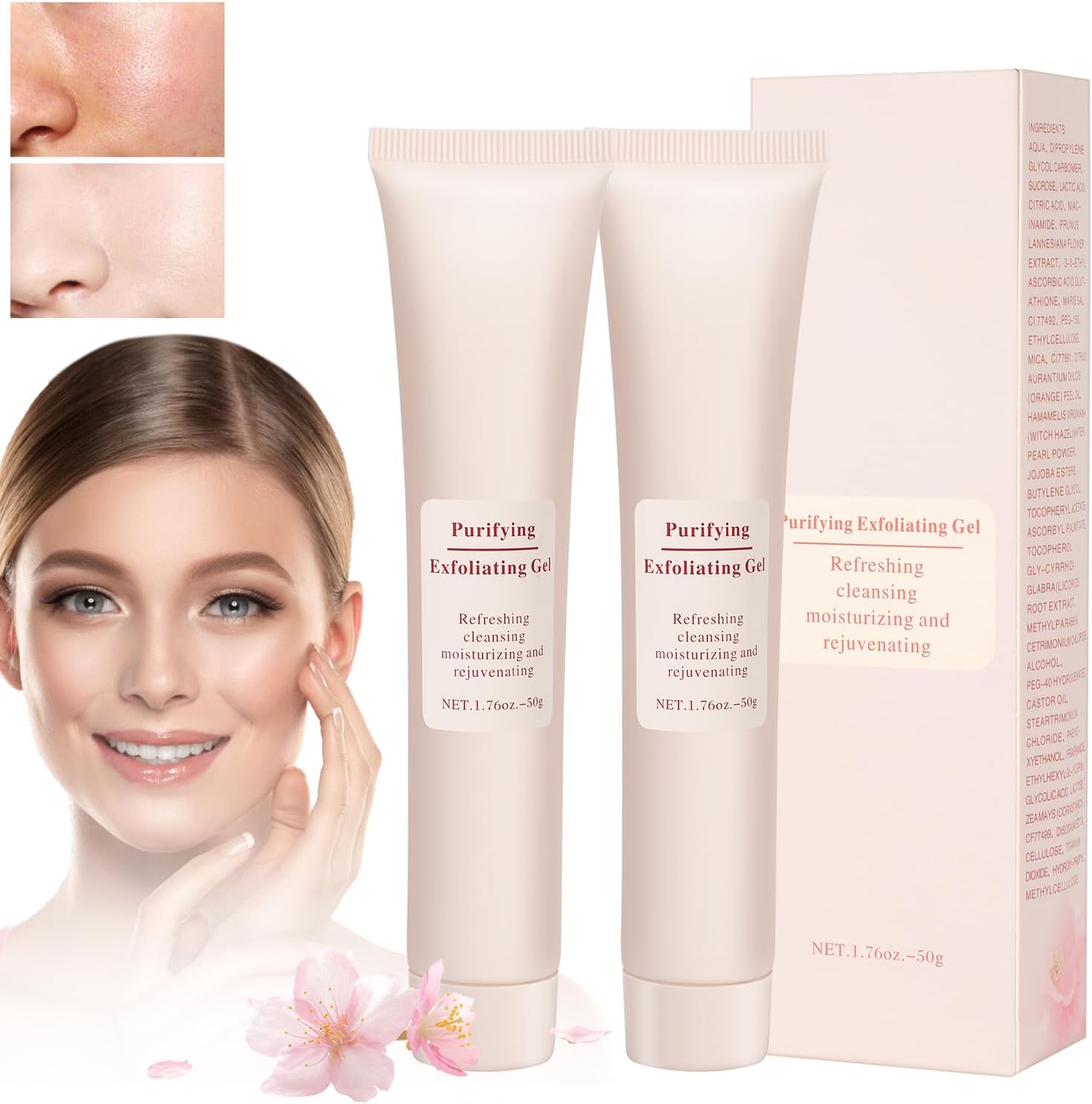 Purifying Exfoliating Gel,Gentle Exfoliating Gel for Face,Facial Exfoliator Cleanser,Purifying Cream,Face and Body Exfoliating Scrub Gel for All Skin,Cleans Dirt & Oils(2Pcs)