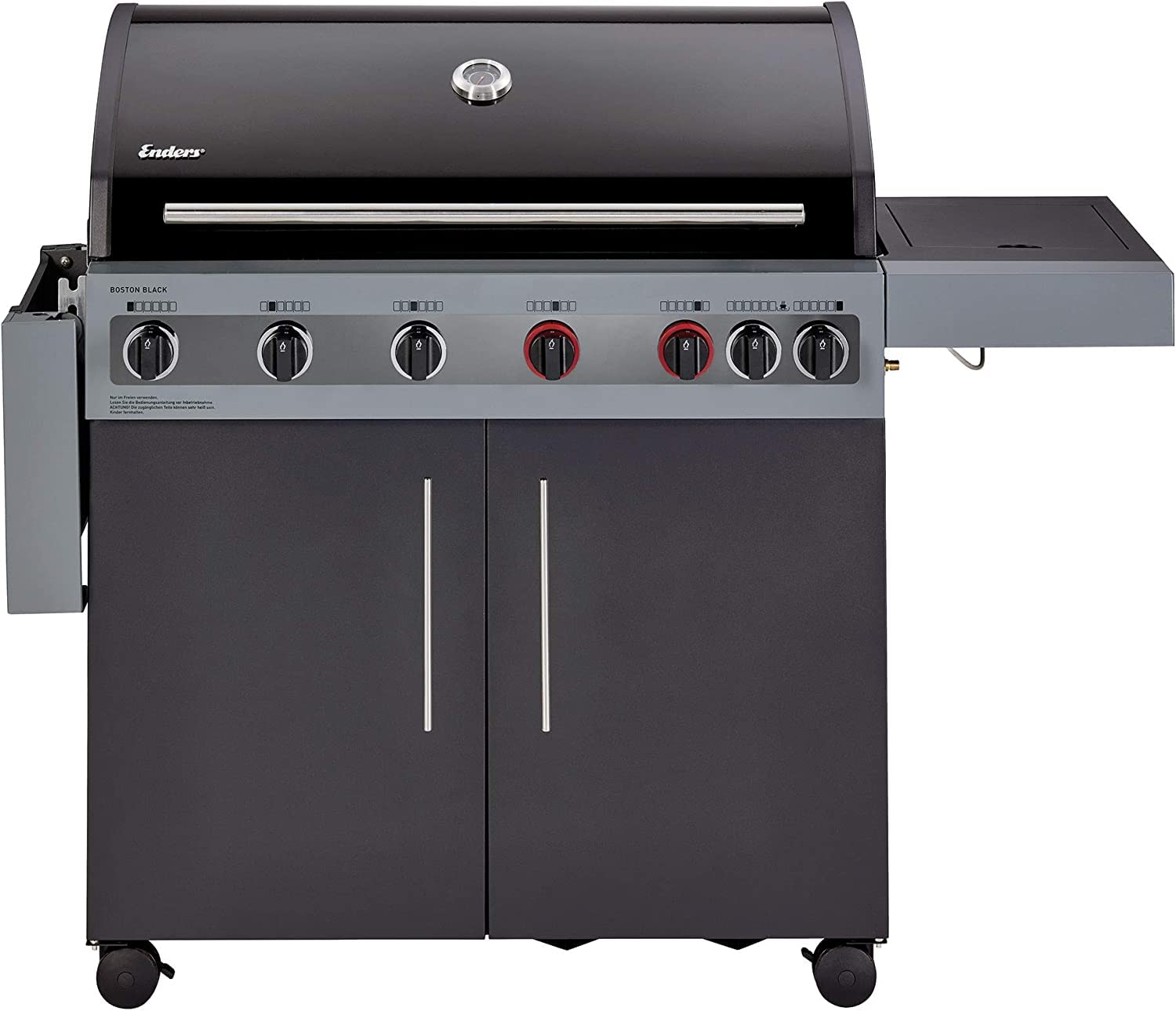 Enders Boston Black 6 K Turbo Barbecue a Gas 6 Fuochi Fornello Laterale Acciaio Inox 2 Zone Turbo Heat Range Grill da Esterno 30mbar