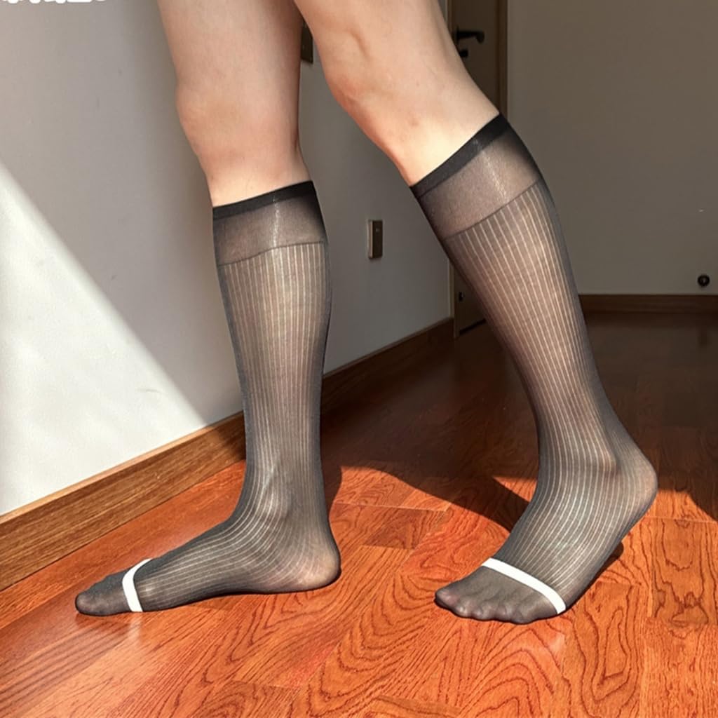 Men's Knee Length Dress Socks with Classical Design Nylon Stockings for Formal Occasion and Business