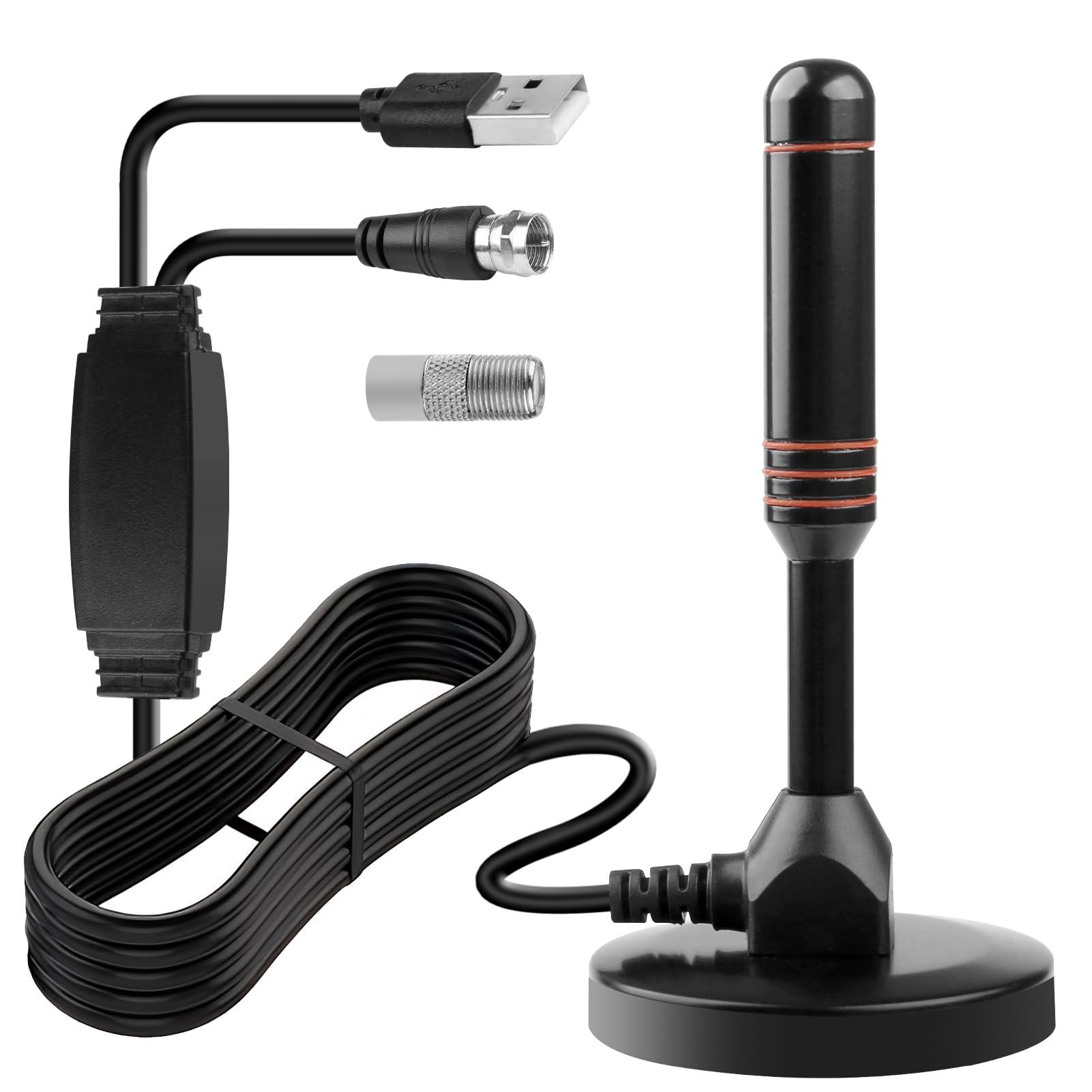 Antenne TV Intérieure Puissante TNT HD, Antenne TV Intérieur avec Amplificateur de Signal à Gain Élevé Base Magnétique Puissante Réception Longue Portée à 360° pour Signal Chaînes Locales