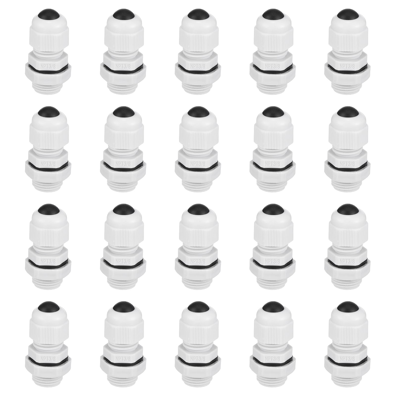 sourcing map 20 Pcs IP68 Waterproof Cable Gland, NPT3/8 PA Plastic Strain Relief Cord Connector with Tube Plugs for 4-8mm Electrical Wiring Outdoor Enclosures, Gray White