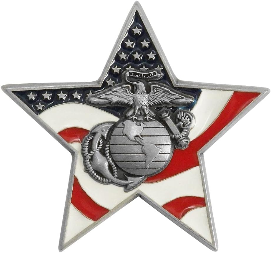 Indiana Metal Craft US Marine Corps 1.625" Fine Pewter Star Stylized American Flag JUMBO Pin with Enamel Made in USA
