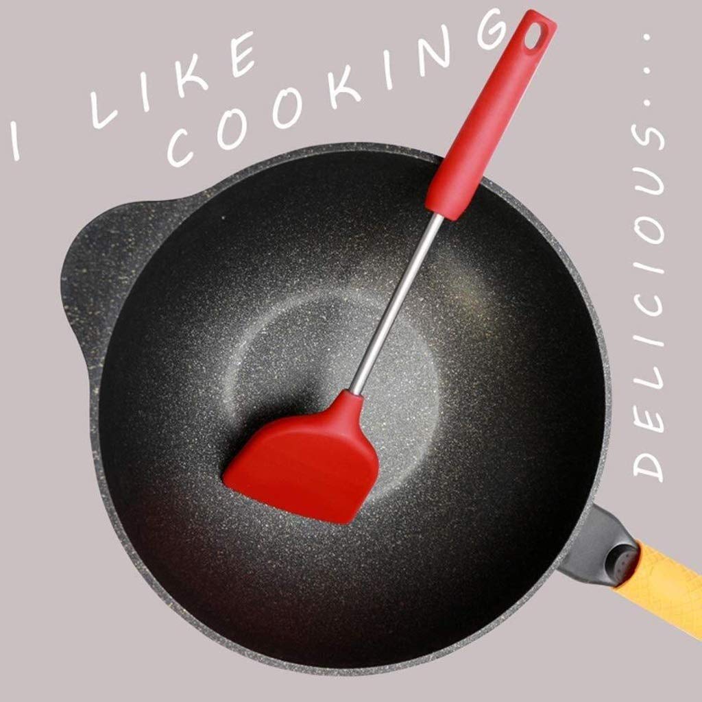 Cocina Espátula de silicona resistente al calor y acero inoxidable - Grip ranurado espátula de goma flexible de silicona Espátula(Svart)