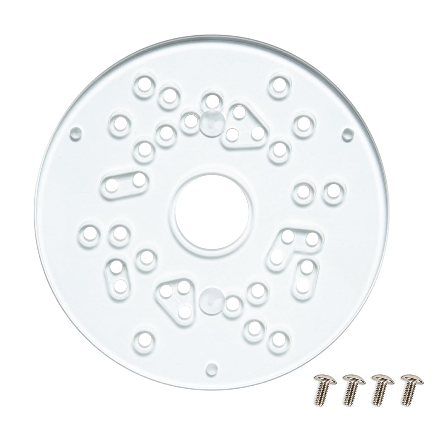 POWERTEC Router Base Plate Acrylic 5-3/4" w/Screws & Predrilled Holes for Trim & Plunge Routers, Clear Guide Bushing Router Plate, Fits Listed Models Bosch, DeWalt, Makita, Porter Cable & More - 71381