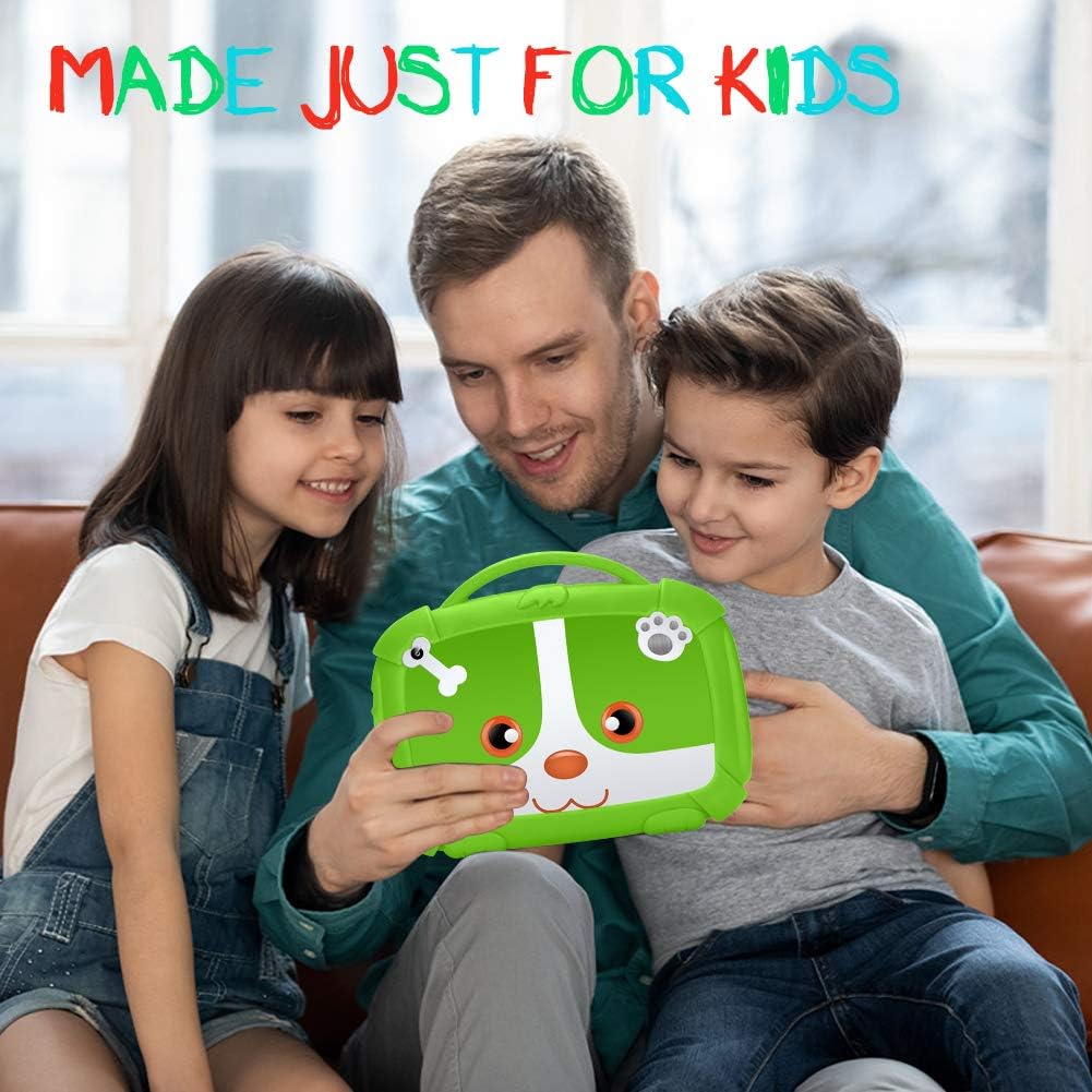 Padgene Kids Tablet 7 Inch,Android 9.0 Parental Control Kids Mode Pre-Installed WiFi Tablet Learning Games Camera IPS HD Display 1 GB+16GB with Kid-Proof Case (7 Inch, Green2)